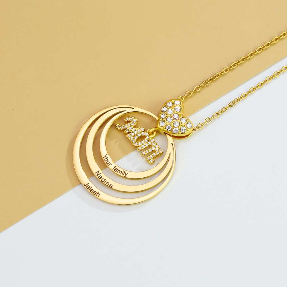 Personalized Heart Round Circle Hoop Necklace with 1-10 Names Mother's Day Birthday Gift for Woman