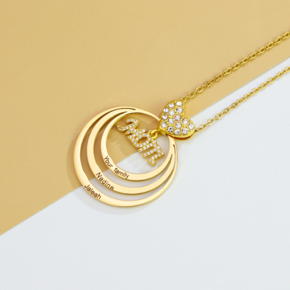 Personalized Heart Round Circle Hoop Necklace with 1-10 Names Mother's Day Birthday Gift for Woman