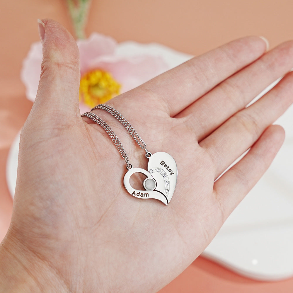 Personalized Pair of Coordinate Heart Pendant Necklace With Name for Valentine's Day gift