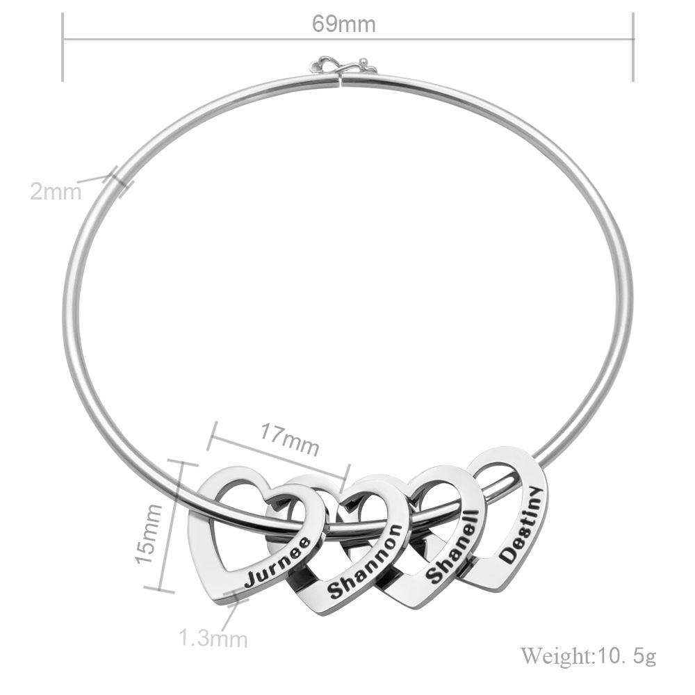Women Bangle Bracelet With Heart Shape Name Pendants