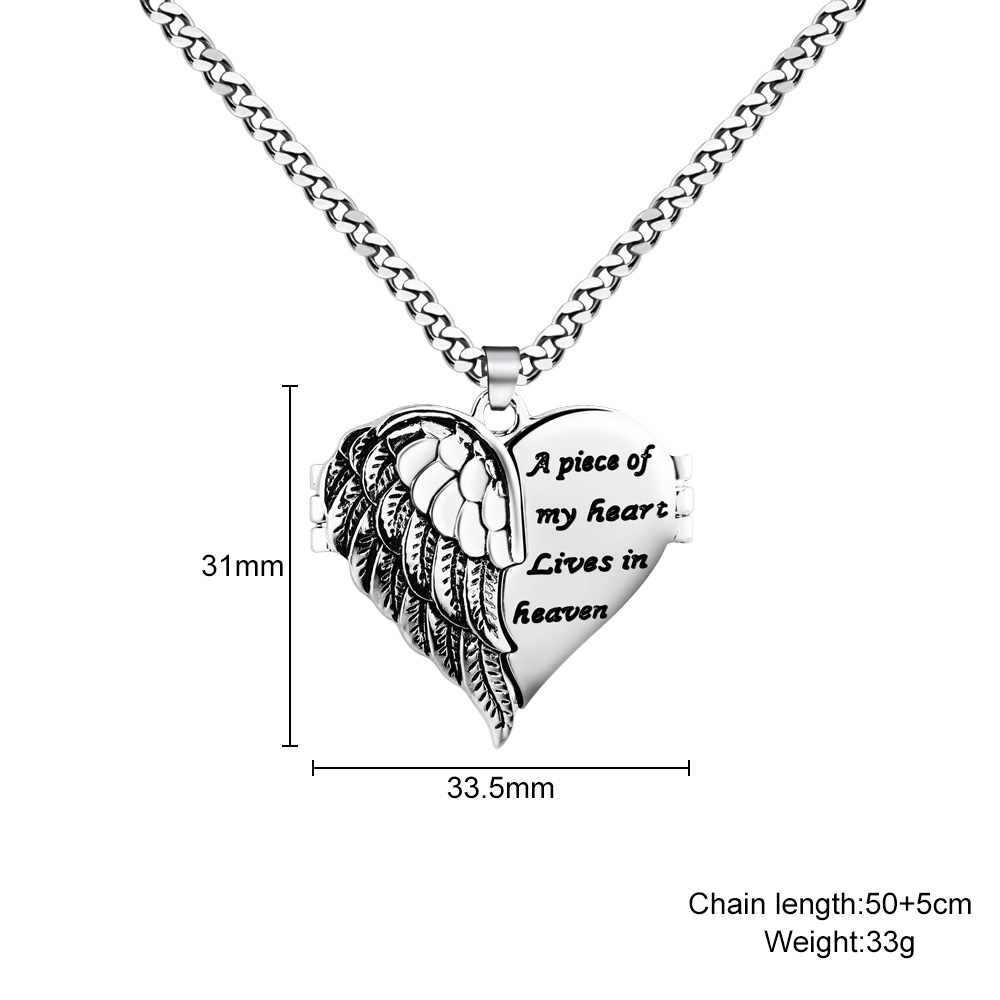 Personalized Picture Locket Angel Wings Heart Necklace