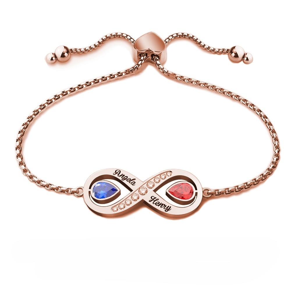 Personalized Birthstone and Name Infinity Bracelet Gift for Mother