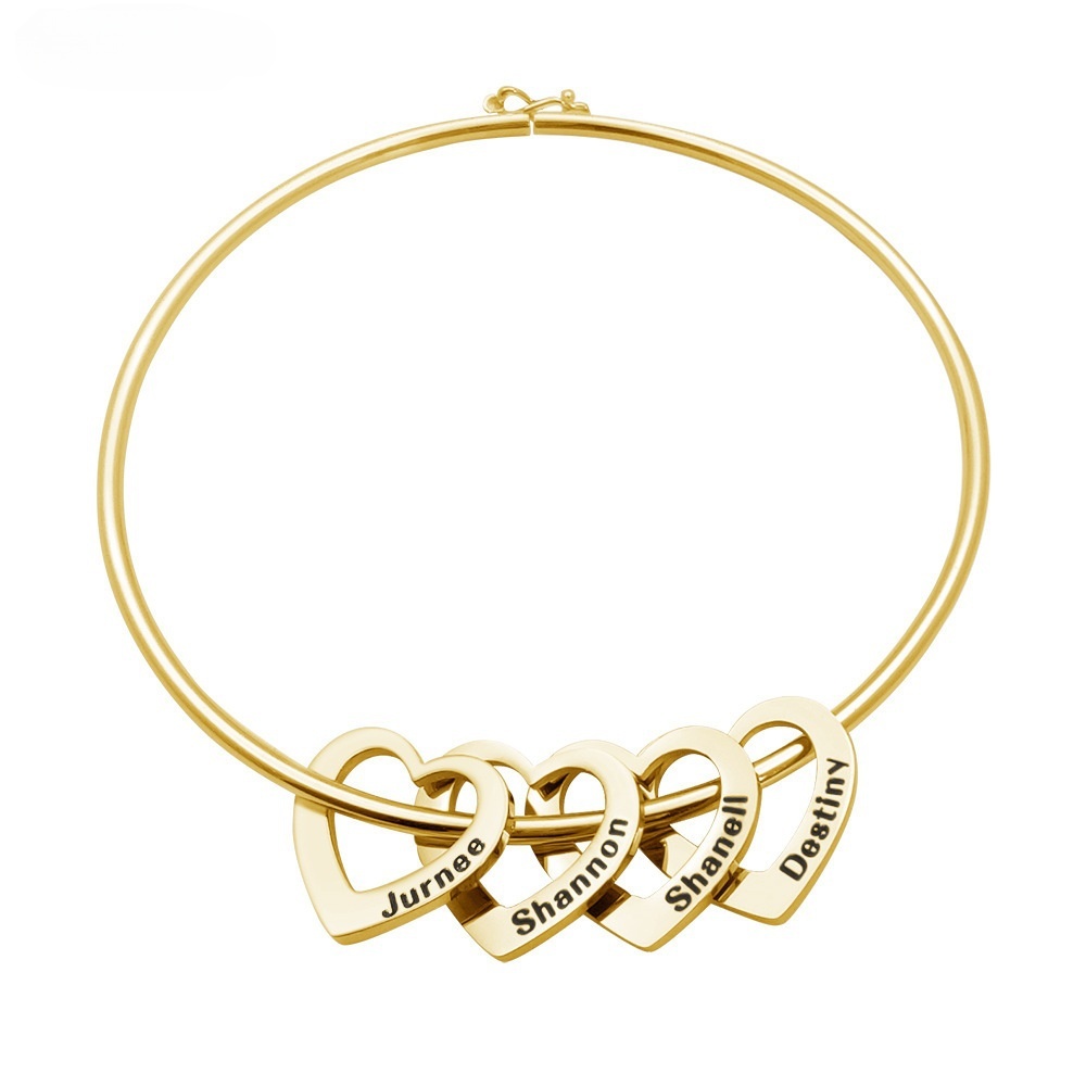 Women Bangle Bracelet With Heart Shape Name Pendants