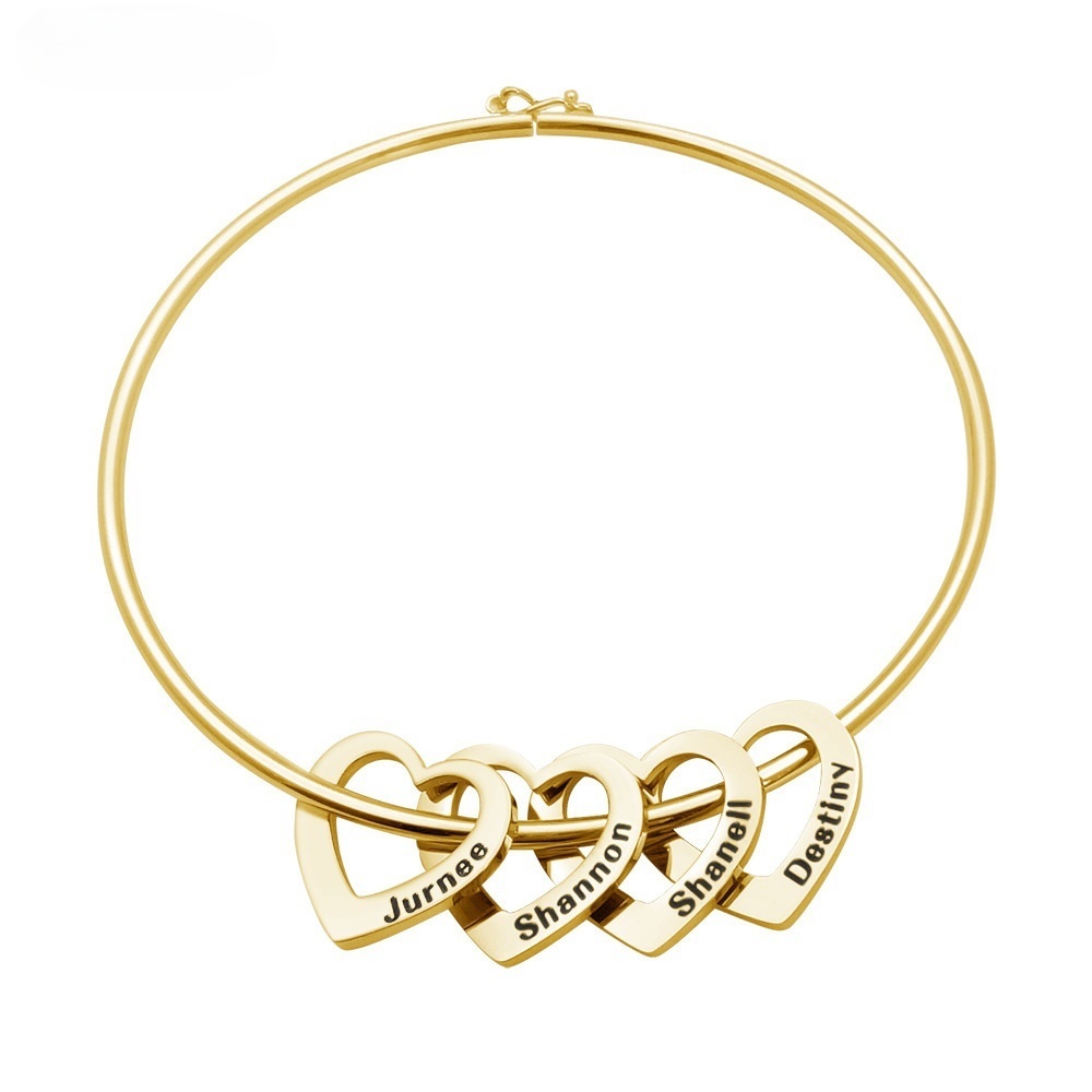Women Bangle Bracelet With Heart Shape Name Pendants
