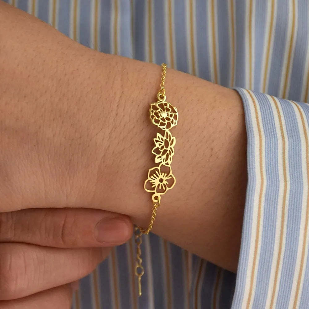 Personalized Minimalist Adjustable 1-8 Birth Flower Bracelet Charm Jewelry Birthday Christmas Gift for Women