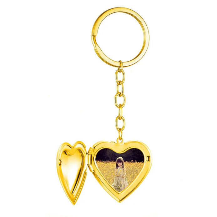 Personalized Heart Photo Necklace Key Ring with Engraved Text Birthday Anniversary Gift for Women
