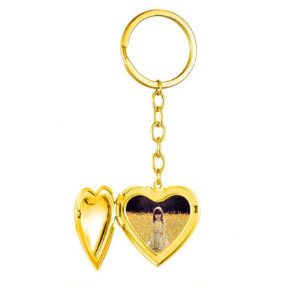 Personalized Heart Photo Necklace Key Ring with Engraved Text Birthday Anniversary Gift for Women