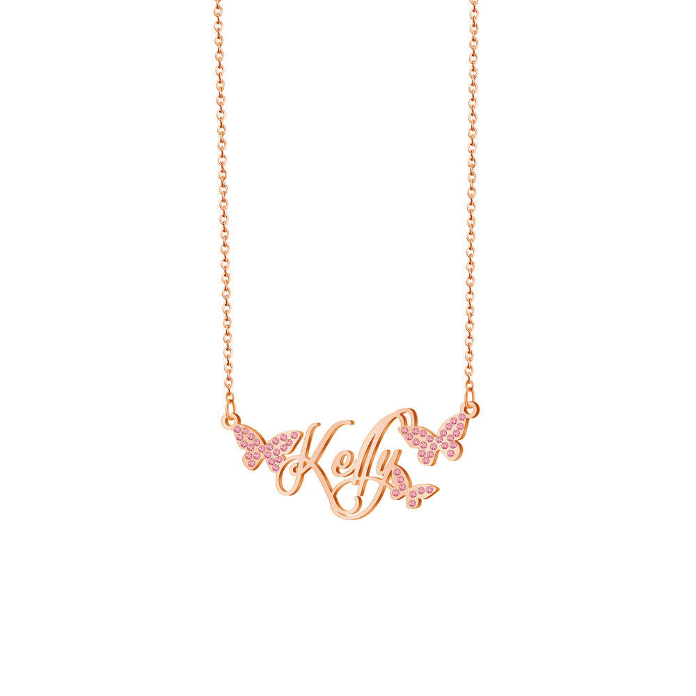 Personalized Dainty Nameplate Necklace With Butterfly Jewelry Birthday Anniversary Gift for Women