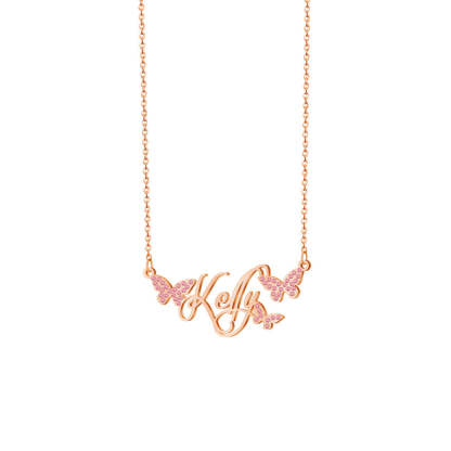 Personalized Dainty Nameplate Necklace With Butterfly Jewelry Birthday Anniversary Gift for Women