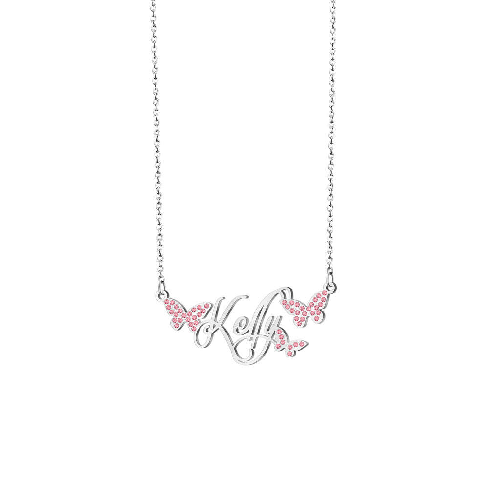 Personalized Dainty Nameplate Necklace With Butterfly Jewelry Birthday Anniversary Gift for Women