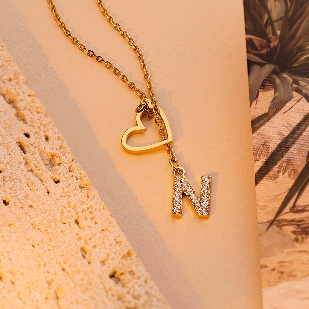 Personalized Minimalist Heart Necklace with Letter Valentine's Day Gift for Her