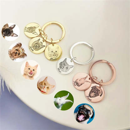 Personalized 1-4 Dog Cat Pet Photo Keyring with Engraved Name Memorial Birthday Gift for Pet Lover