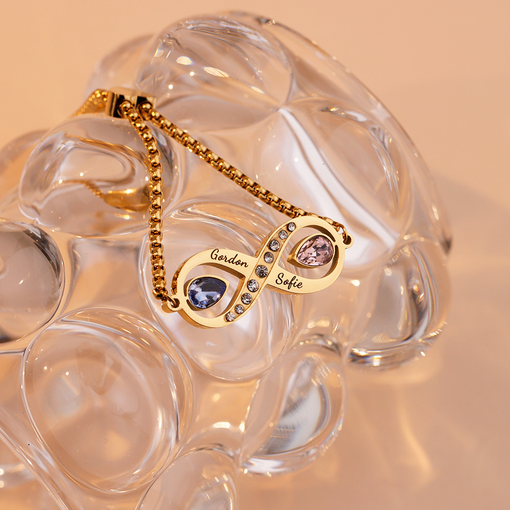 Personalized Birthstone and Name Infinity Bracelet Gift for Mother