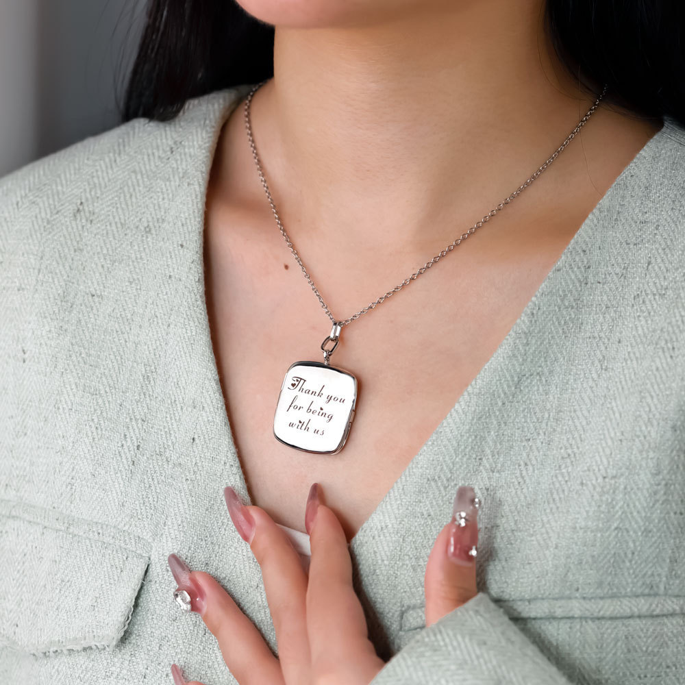 Personalized 2 Photos Square Five Stars Locket Necklace with Engraved Text Mother's Day Birthday Jewelry Gift for Women