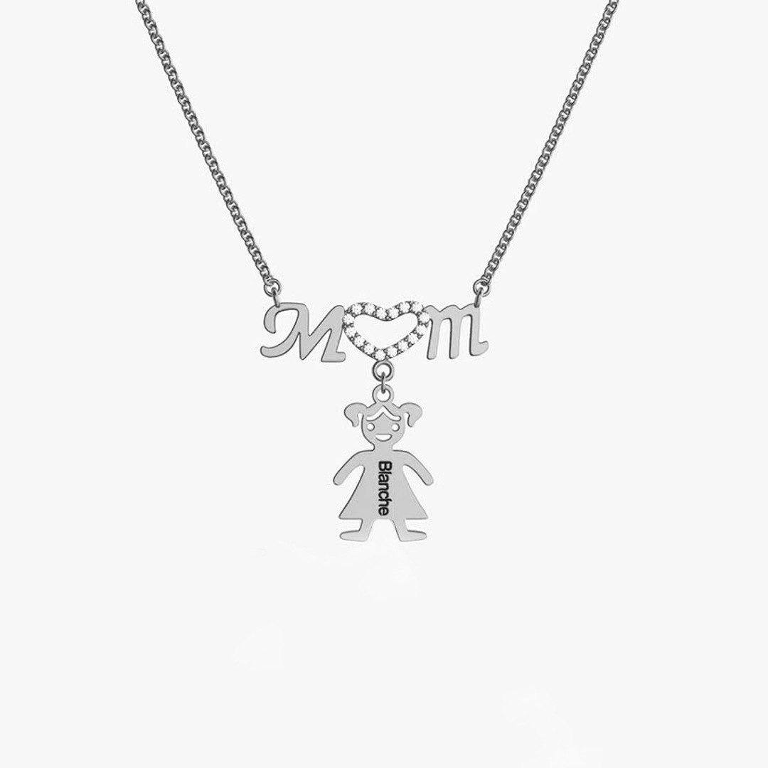 Personalized 1-8 Kids Shaped Charms with Birthstone Name Necklace Mother's Day Thanksgiving Day Jewelry Gift for Mother Grandma