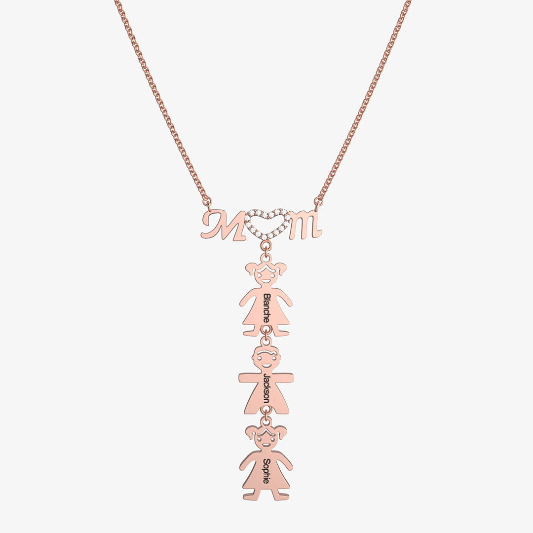 Personalized 1-8 Kids Shaped Charms with Birthstone Name Necklace Mother's Day Thanksgiving Day Jewelry Gift for Mother Grandma
