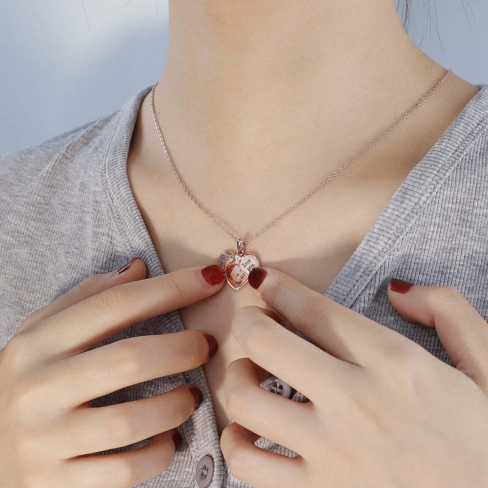 Personalized Dainty Hollow "love you" Heart Locket Photo Necklace Valentine's Day Mother's Day Memorial Anniversary Gift For Women