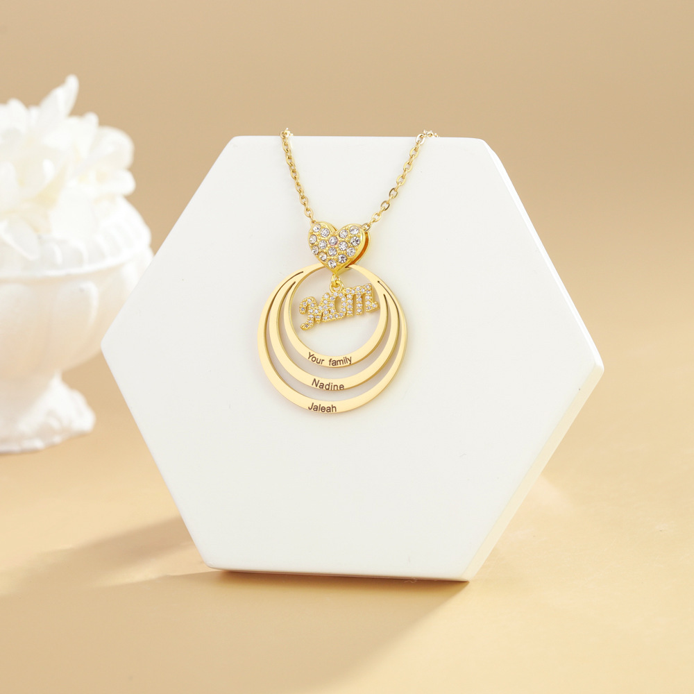 Personalized Heart Round Circle Hoop Necklace with 1-10 Names Mother's Day Birthday Gift for Woman