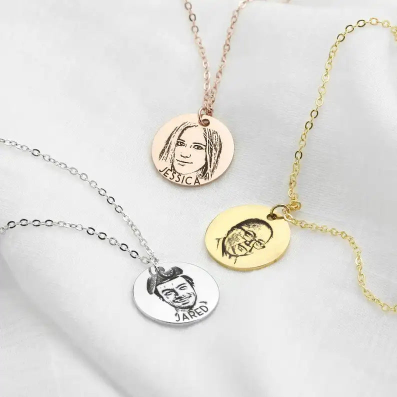 Personalized Engraved Pet Portrait Photo Necklace with Name Birthday Gift for Pet Lover Owner