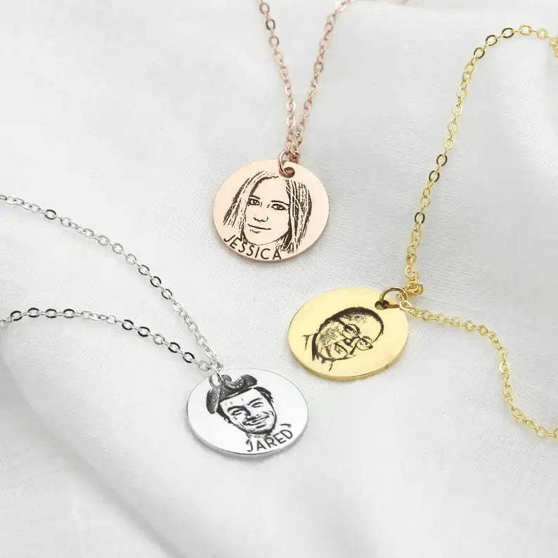 Personalized Engraved Pet Portrait Photo Necklace with Name Birthday Gift for Pet Lover Owner