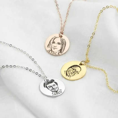 Personalized Engraved Pet Portrait Photo Necklace with Name Birthday Gift for Pet Lover Owner