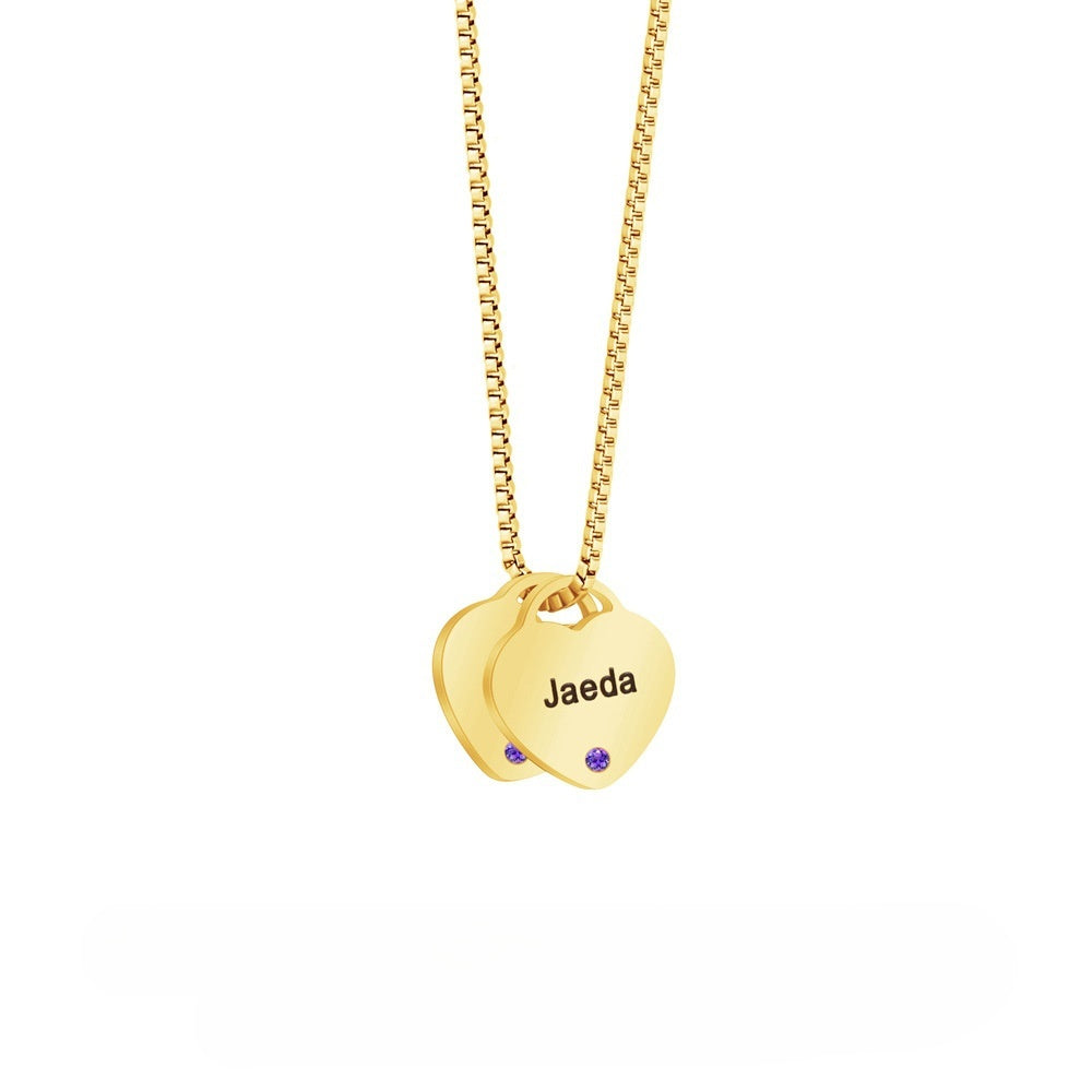 Personalized 1-6 Birthstone Heart Necklace Minimalist Style With Name 