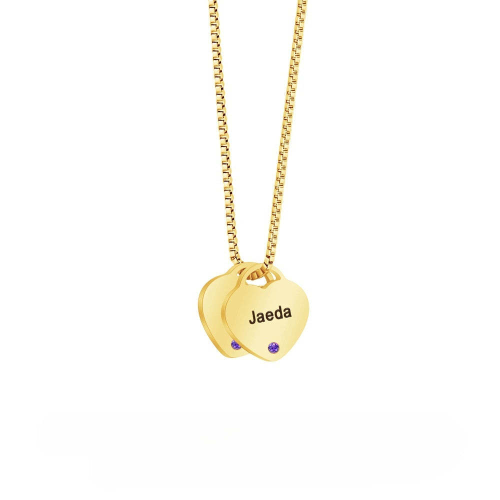 Personalized 1-6 Birthstone Heart Necklace Minimalist Style With Name