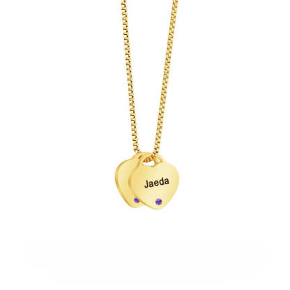 Personalized 1-6 Birthstone Heart Necklace Minimalist Style With Name Birthstone Necklace Jewelry Gift for Mom Women