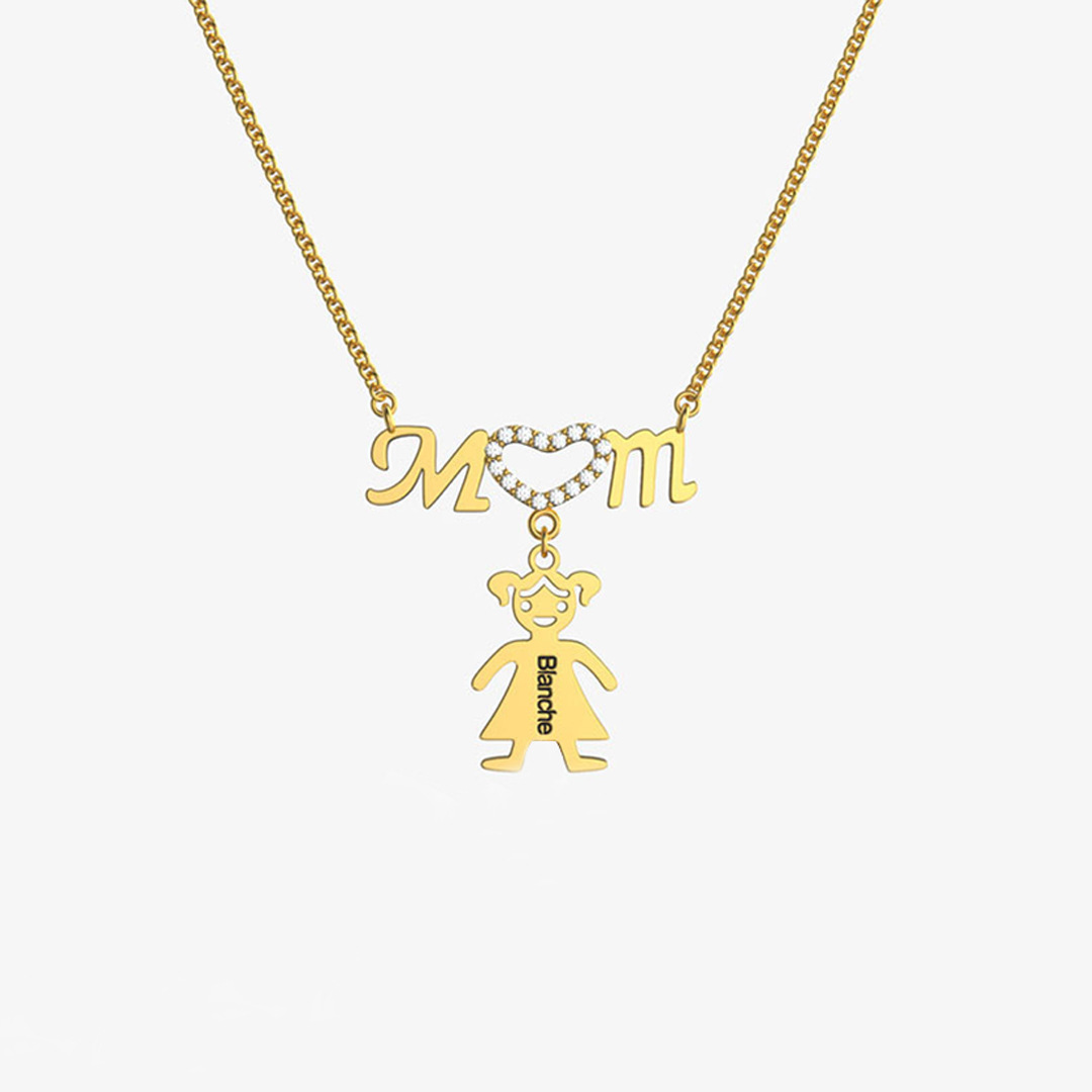 Personalized 1-8 Kids Shaped Charms with Birthstone Name Necklace Mother's Day Thanksgiving Day Jewelry Gift for Mother Grandma