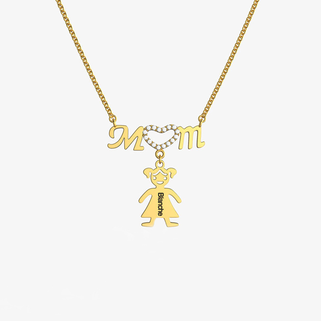 Personalized 1-8 Kids Shaped Charms with Birthstone Name Necklace Mother's Day Thanksgiving Day Jewelry Gift for Mother Grandma