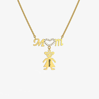 Personalized 1-8 Kids Shaped Charms with Birthstone Name Necklace Mother's Day Thanksgiving Day Jewelry Gift for Mother Grandma