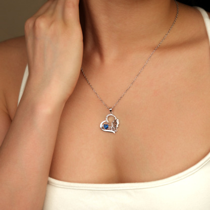 Personalized Butterfly Heart Necklace with Birthstone Charm Mother's Day Birthday for Women