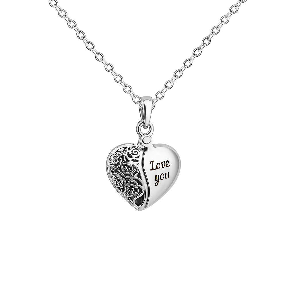 Personalized Dainty Hollow "love you" Heart Locket Photo Necklace Valentine's Day Mother's Day Memorial Anniversary Gift For Women