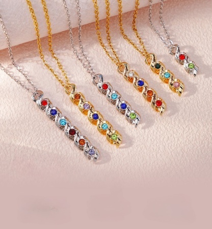 Personalized Family Birthstone Necklace Minimalist Style Name Birthstone Sterling Brass Sterling Silver Necklace Jewelry Gift for Mom Women