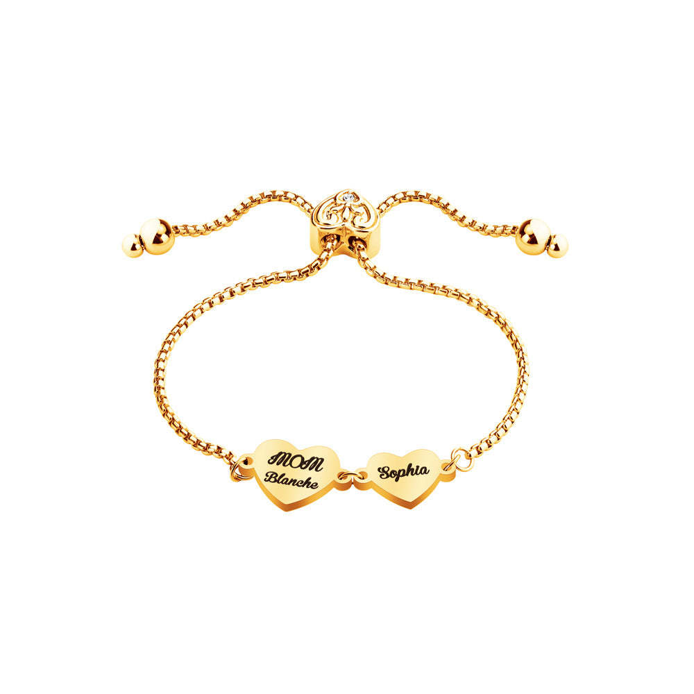 Personalized 2-4 Hearts Engraved Names Adjustable Bracelet Valentine's