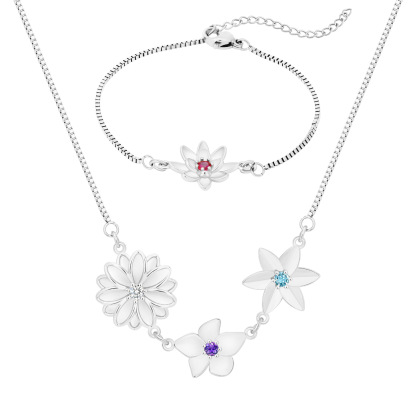 Personalized Birth Flower Necklace for Mother Grandma Jewelry Gift