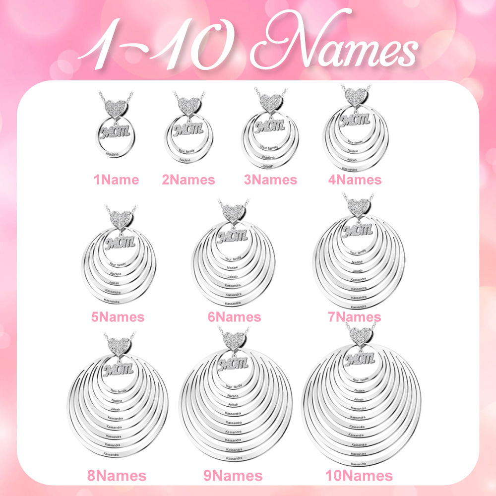 Personalized Heart Round Circle Hoop Necklace with 1-10 Names Mother's Day Birthday Gift for Woman
