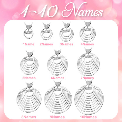 Personalized Heart Round Circle Hoop Necklace with 1-10 Names Mother's Day Birthday Gift for Woman