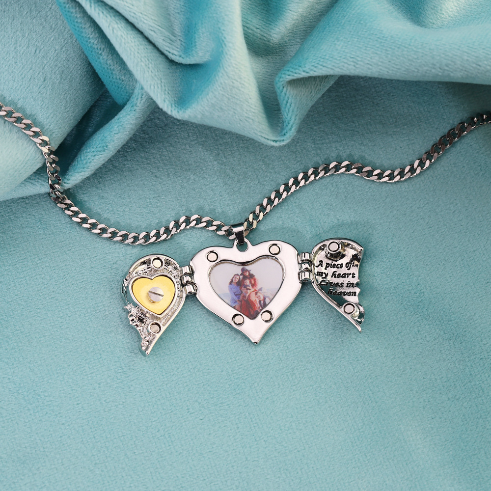 Personalized Picture Locket Angel Wings Heart Necklace