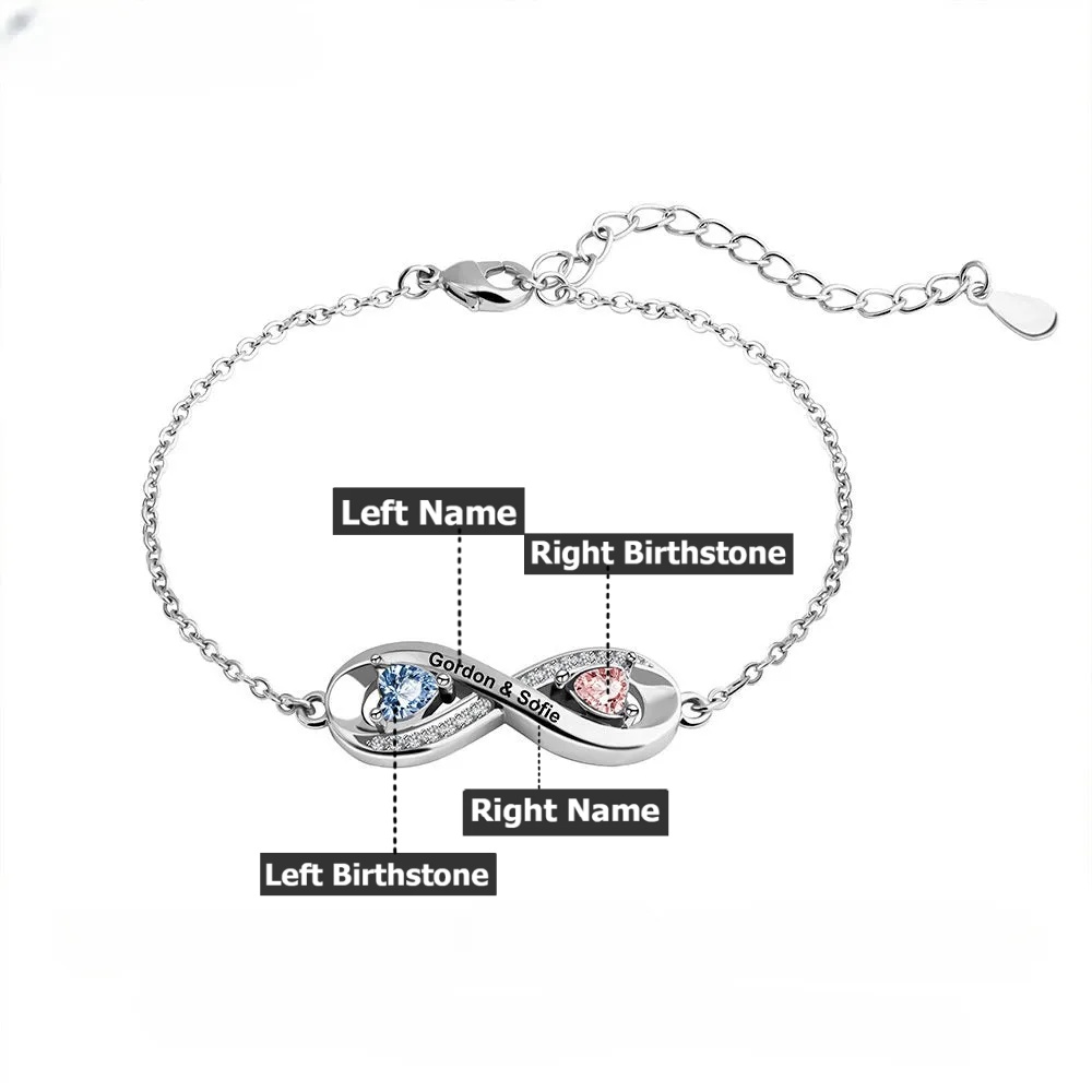 Personalized Birthstone and Name Infinity Adjustable Bracelet Gift for Mother