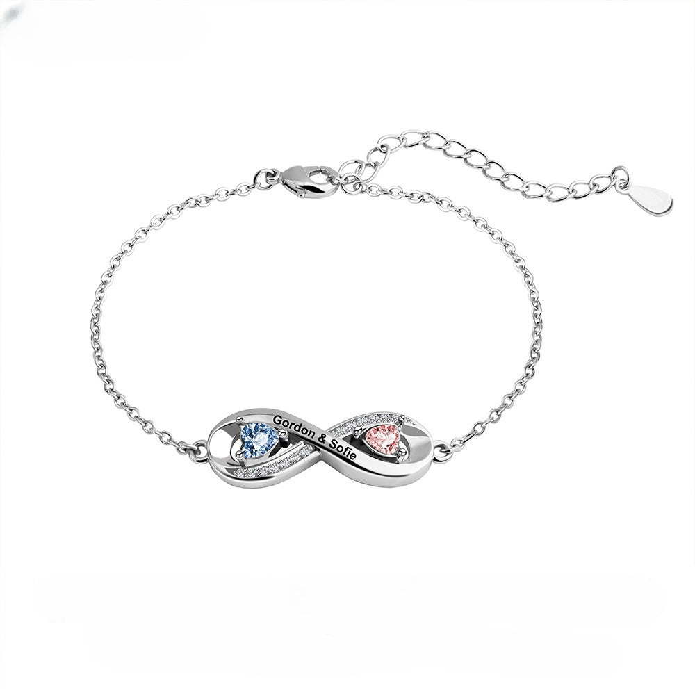 Personalized Birthstone and Name Infinity Adjustable Bracelet Gift for