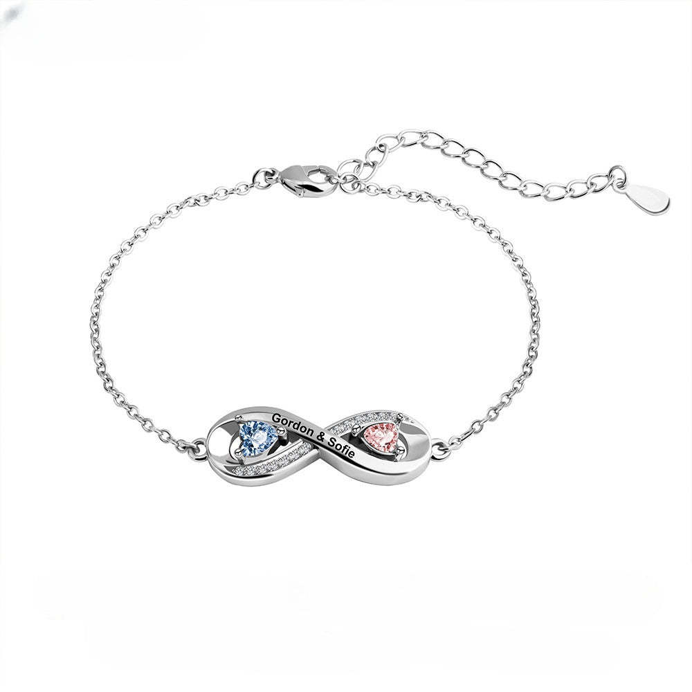 Personalized Birthstone and Name Infinity Adjustable Bracelet Gift for