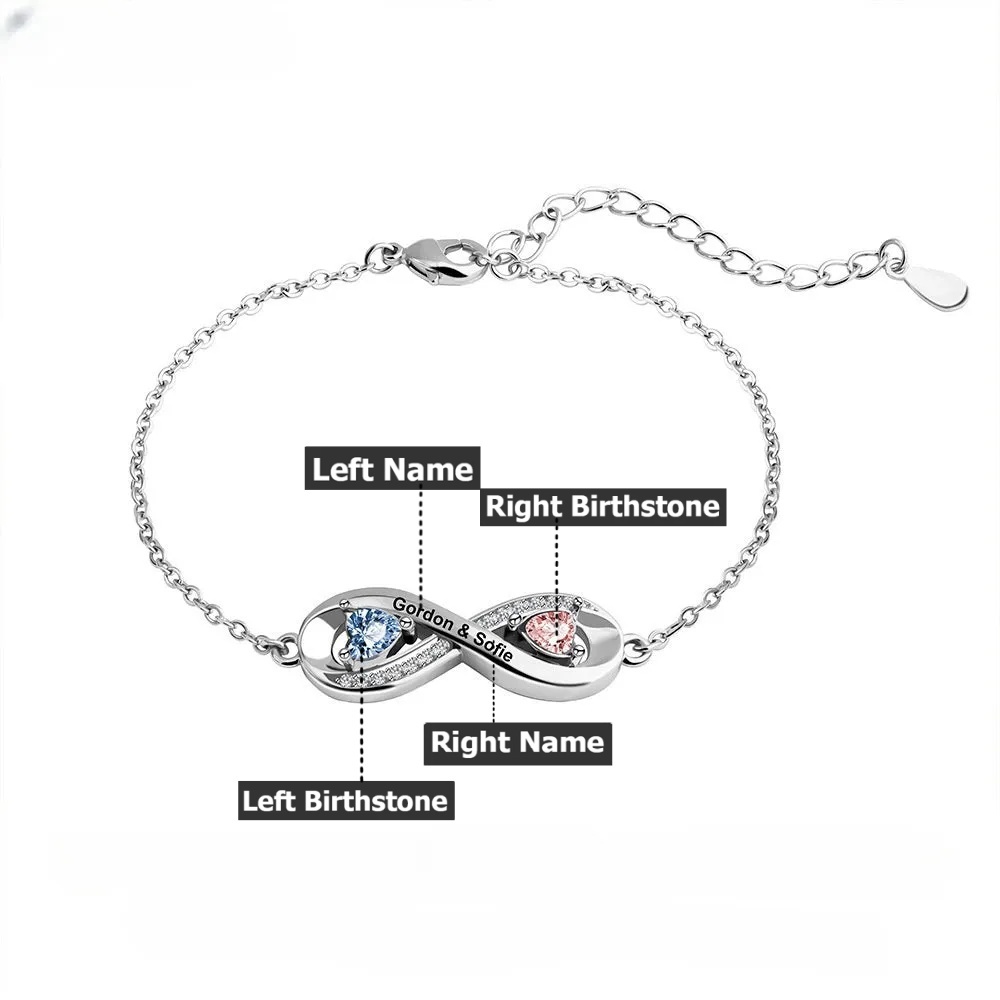 Personalized Birthstone and Name Infinity Adjustable Bracelet Gift for Mother