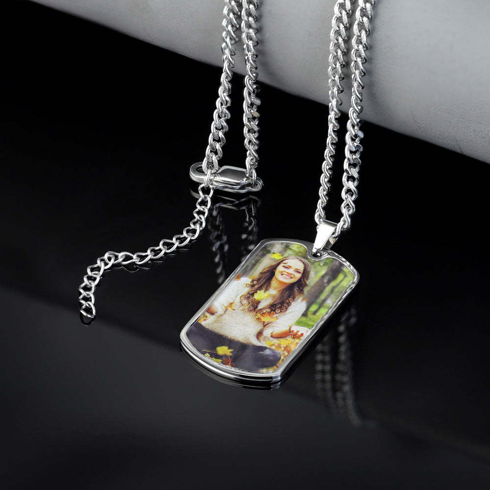 Personalized Stainless Steel Photo Necklace Key Ring with Engraved Text Birthday Anniversary Gift for Women
