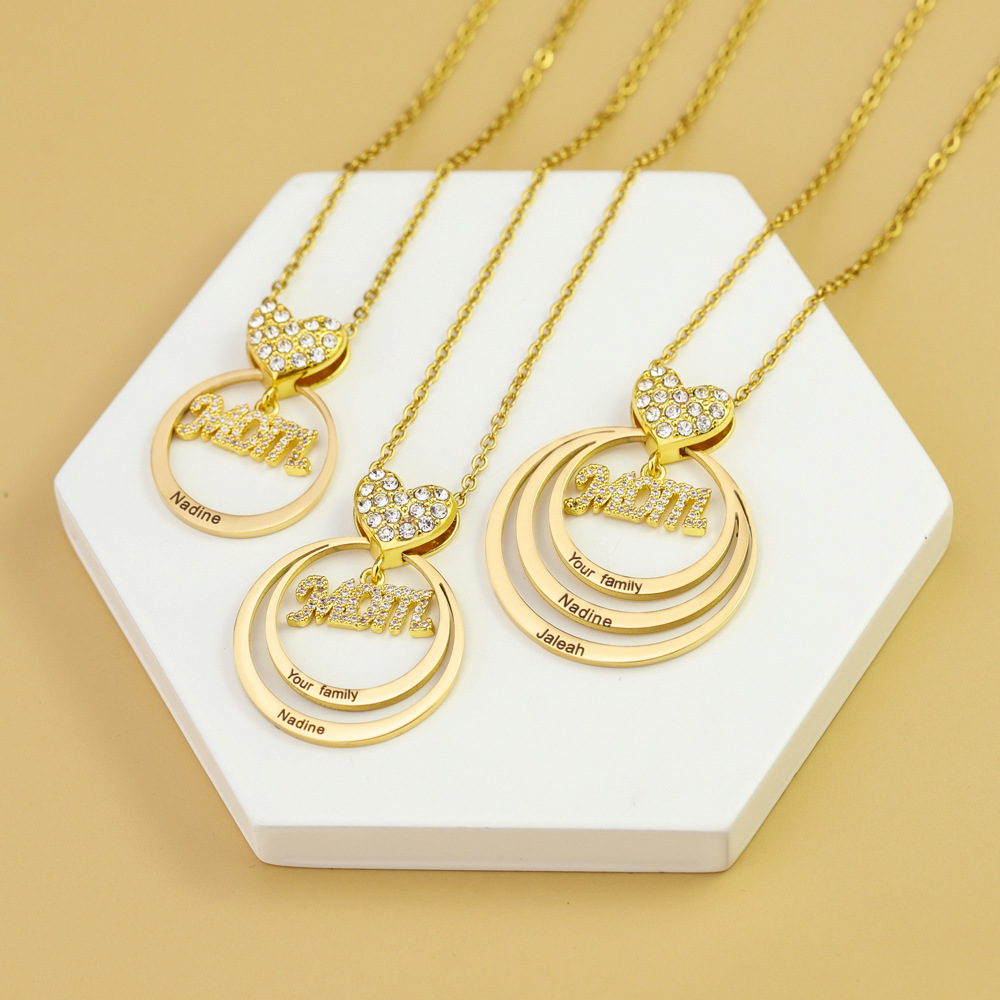 Personalized Heart Round Circle Hoop Necklace with 1-10 Names Mother's Day Birthday Gift for Woman