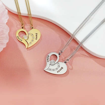 Personalized Pair of Coordinate Heart Pendant Necklace With Name for Valentine's Day gift