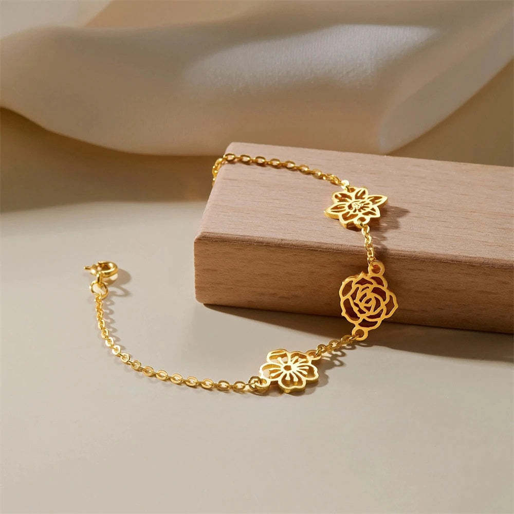 Personalized Minimalist Adjustable 1-8 Birth Flower Bracelet Charm Jew