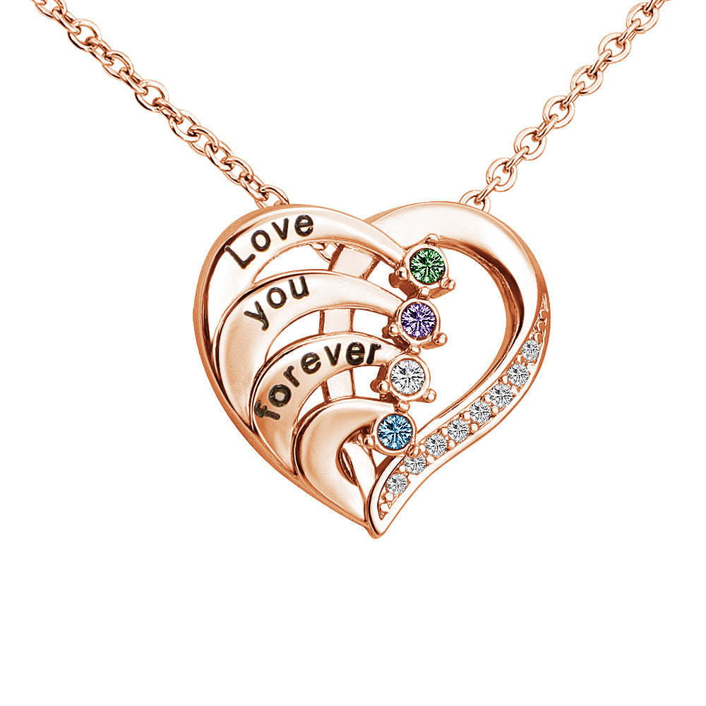 Personalized Family Heart Pendant Sterling Silver Necklace with 2-4 Engraved Names and Birthstones Mother's Day Birthday Gift for Mom Grandma