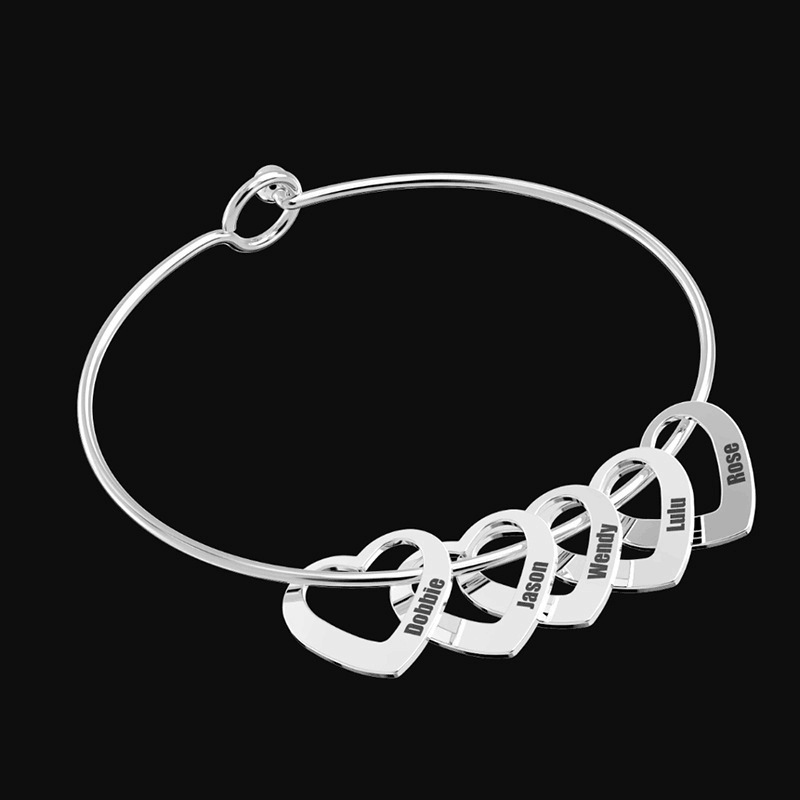 Women Bangle Bracelet With Heart Shape Name Pendants