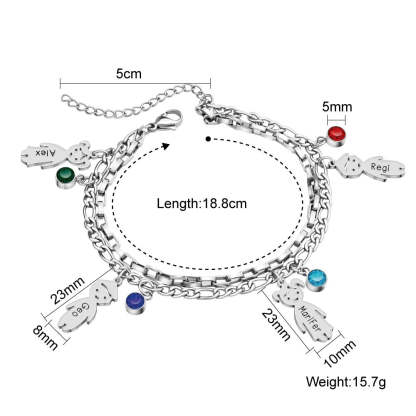 Personalized 1-6 Birthstones and Names Double Layer Family Bracelet Mother's Day Anniversary Birthday Gift for Mom Grandma
